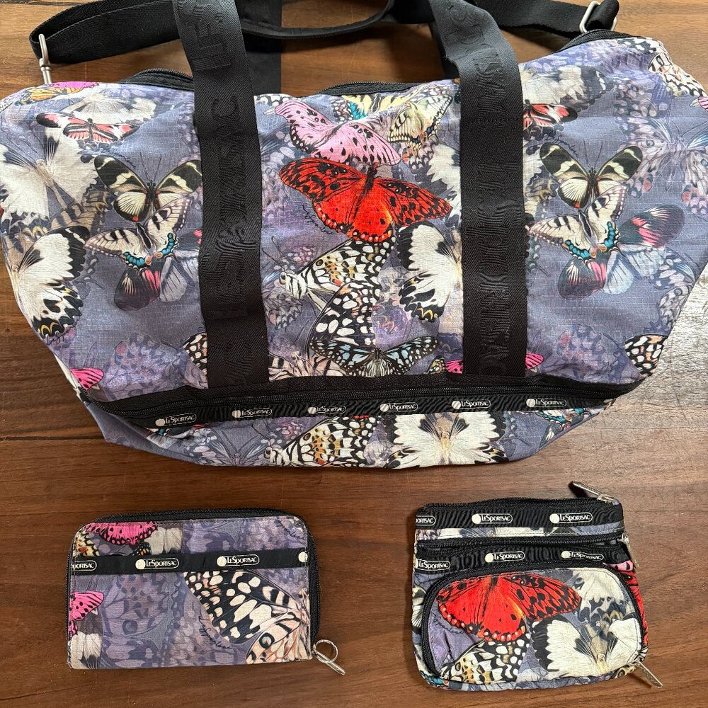 Lesportsac Butterfly Papillon Tote, Wallet, and Cosmetics Pouch - 3 Pieces Incl.